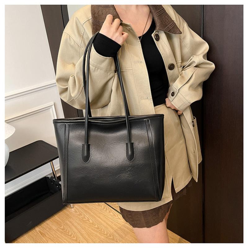 Vintage Large Capacity Faux Leather Tote Bag for Women, Chic Korean Style Commuter Shoulder Handbag, Soft Texture Fashion Work Bag