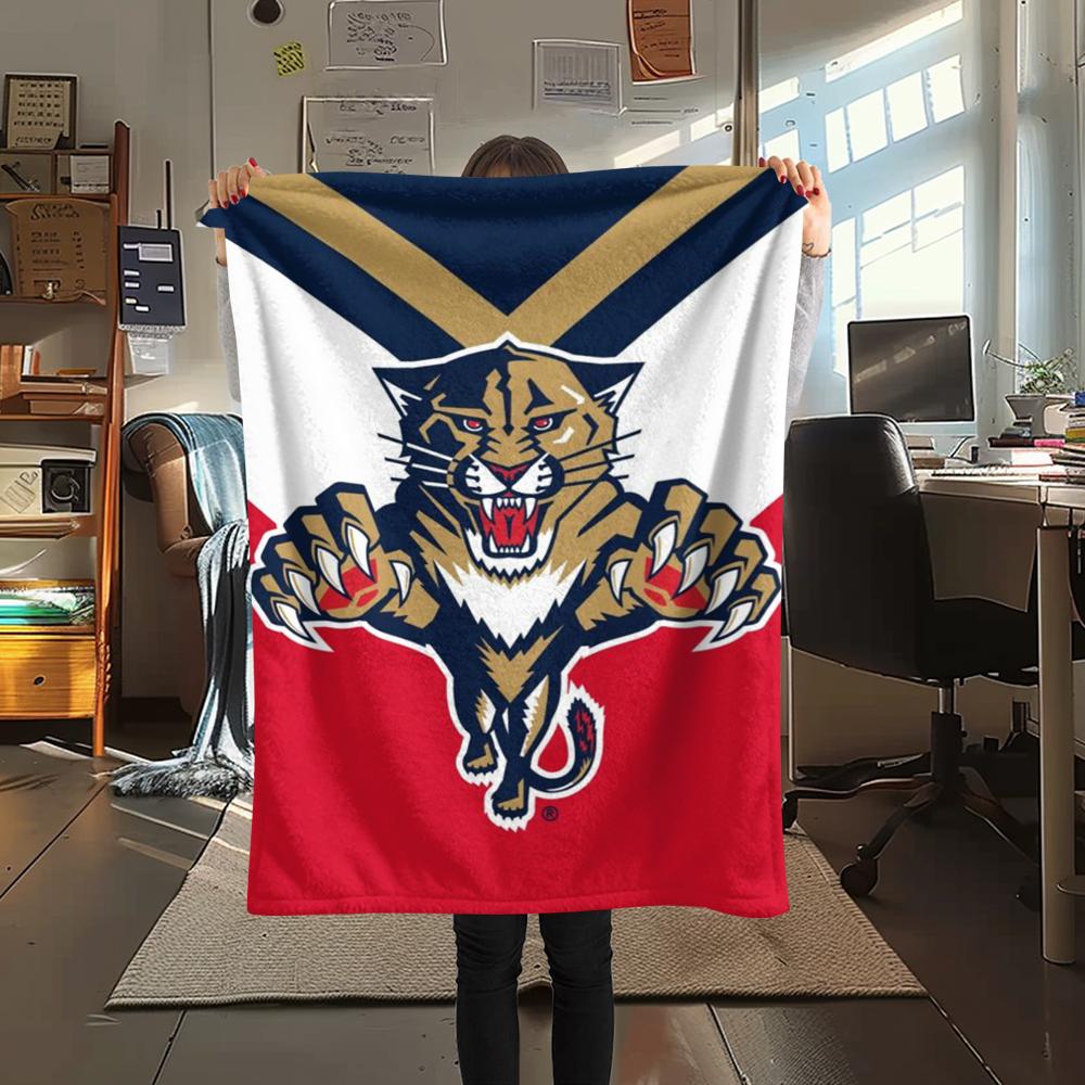 1PC Florida Panthers Print Flannel Blanket, High Quality Comfortable for All Seasons, Home Decor, Warmth and Comfort, Perfect for Christmas Gifts