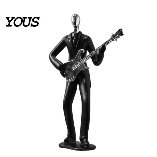 High-end Textured Decor Minimalist Black Resin Figurines, Modern Abstract Musician & Golfer Statues, Luxury Home Light Accents for Living Room