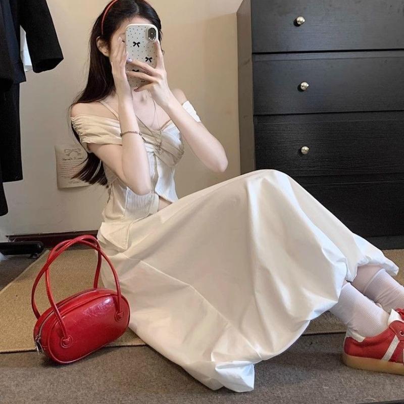 Women's Sweet Bloom High-Waist A-Line Maxi Skirt - Designer White Puffy Silhouette for Spring/Summer - Soft Feminine Style