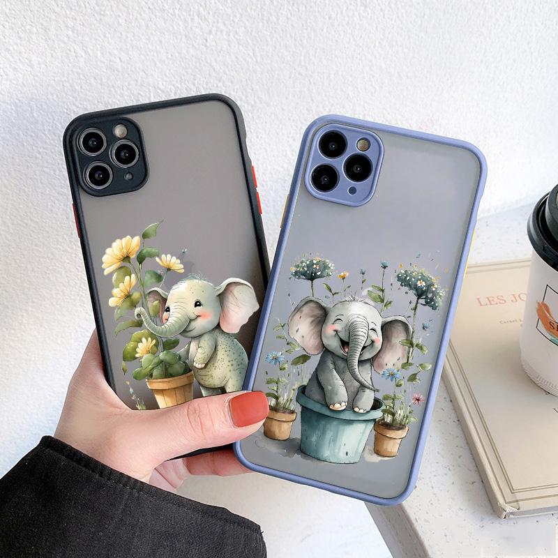 Süßes Cartoon-Elefanten-Tier und Topfpflanze Handyhülle für iPhone 16 15 14 Plus 13 12 Mini 11 Pro MAX XS XR X 7 8 Plus Hülle