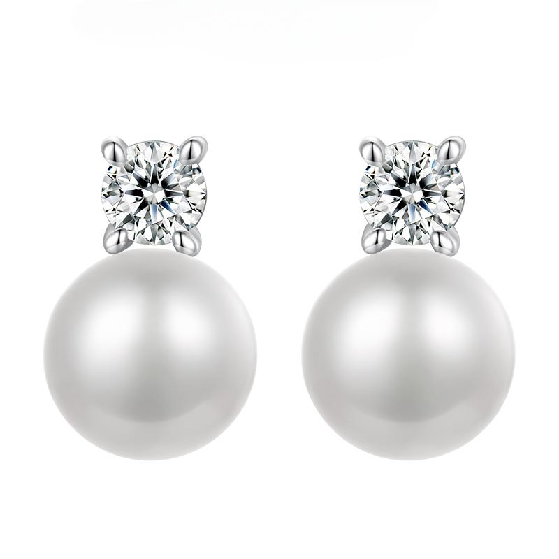 

D цвет 0,1 карат муассанит жемчужные серьги-гвоздики из натурального пресноводного серебра, созданные в лаборатории бриллианты, ювелирные изделия из стерлингового серебра 925 пробы, подарок