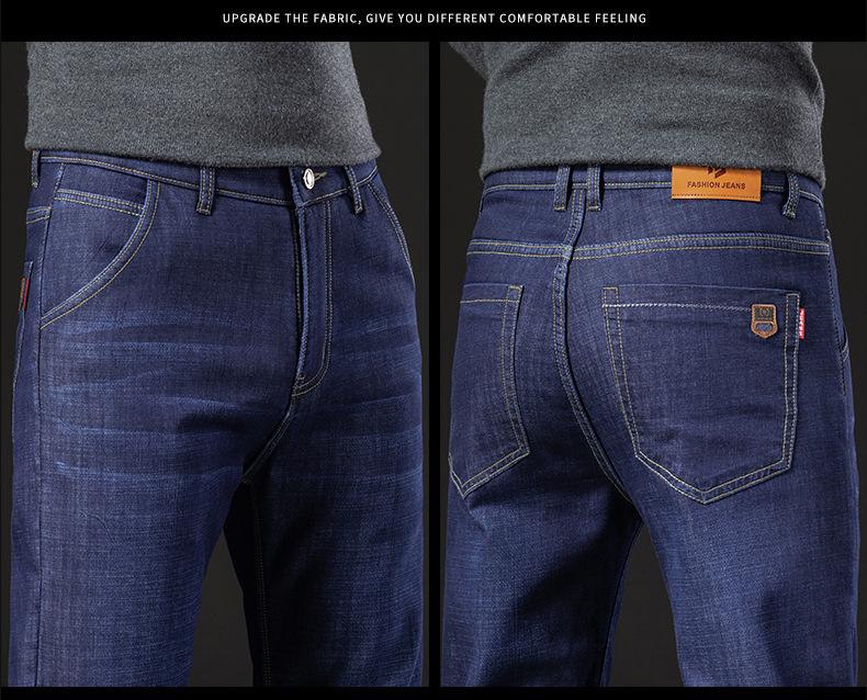 Men's Thick Velvet-Lined Stretch Denim Jeans, Loose Fit, Straight Leg, 2023 New Style, Autumn/Winter Warmth.