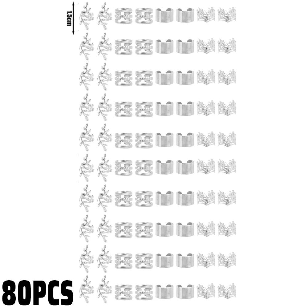 40pcs Alloy Hair Jewelry for Braids Dreadlock Accessories Metal Braid Clips Non-Piercing Ear Clips Beard Beads Hair Cuffs Clips
