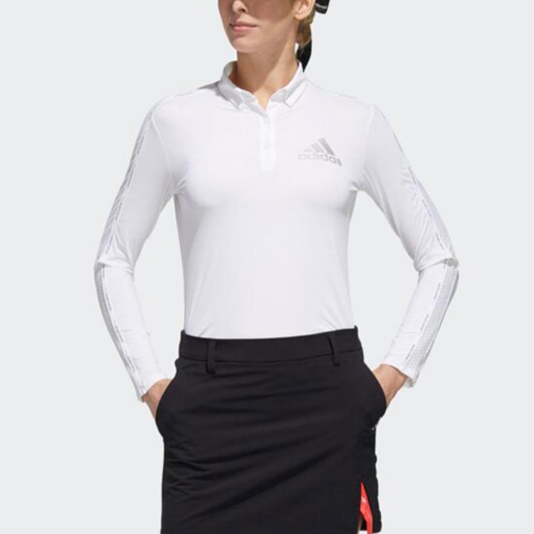 Adidas Golf Sports Casual Comfortable Long Sleeve Polo Shirt Women Tops White FJ2448