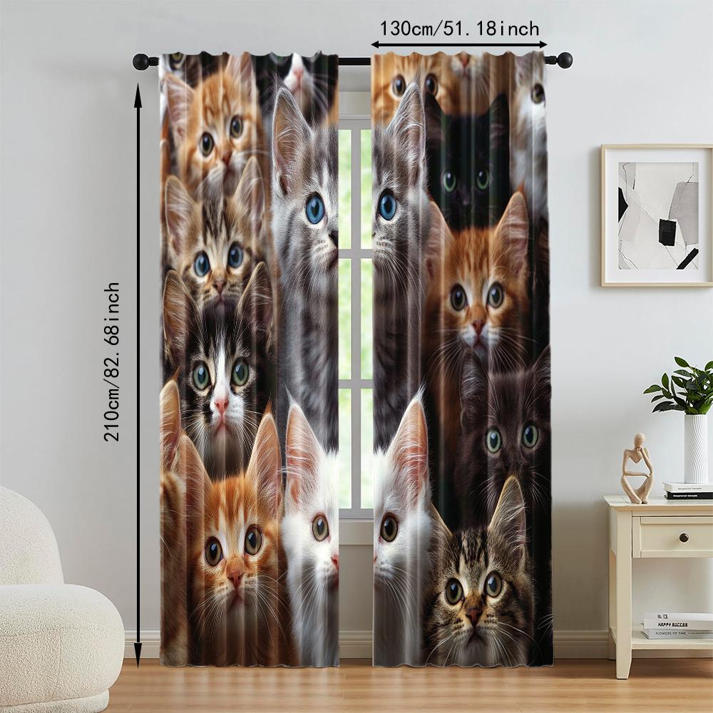 Set Of 2 Versatile Polyester Transparent Curtains Home Decoration Cute Cats Use Bedrooms Living Rooms Curtain Ideal For Great Room