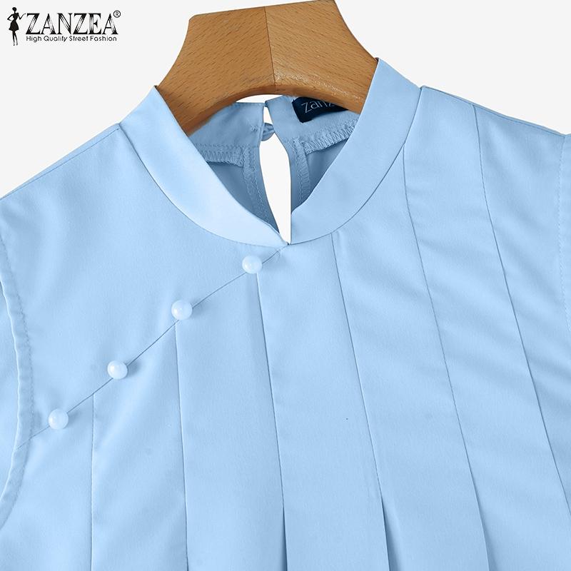 ZANZEA Women Casual Stand Collar Summer Loose Sleeveless Tank Dress