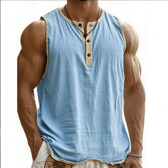 Débardeur de fitness d'été pour hommes 3 boutons Séchage rapide Respirant Couleur unie Course Entraînement Sans manches Haut pour hommes