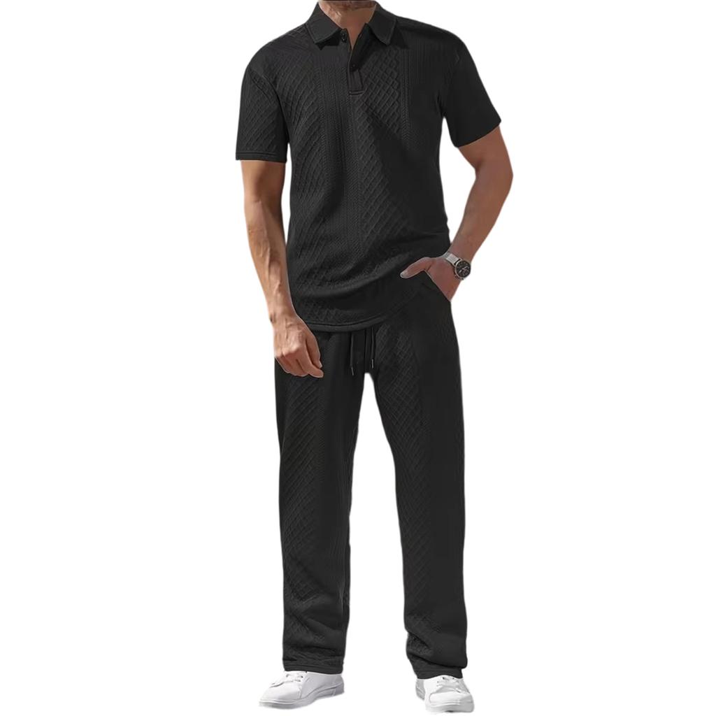 Herren  Sport  Freizeit  Umlegekragen  Kurzarm  Hosen  Set
