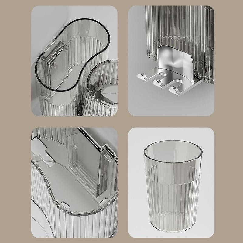 Étagère Murale Porte-Brosses à Dents Sans Perçage Salle de Bain Multifonctionnel Support à Dentifrice Rangement Tasses Rince-Bouche