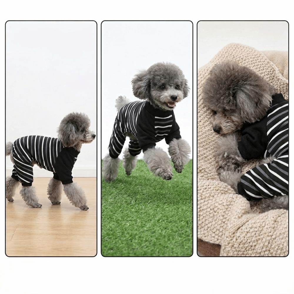 Light Weight Pet Jumpsuit Striped Print Cat Home Wear Pet Loungewear  Small Breed Use