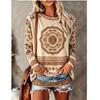 Women Crew Neck Long Sleeve T‑Shirt, Boho Mandala Ethnic Floral Print Casual Loose Pullover Tops