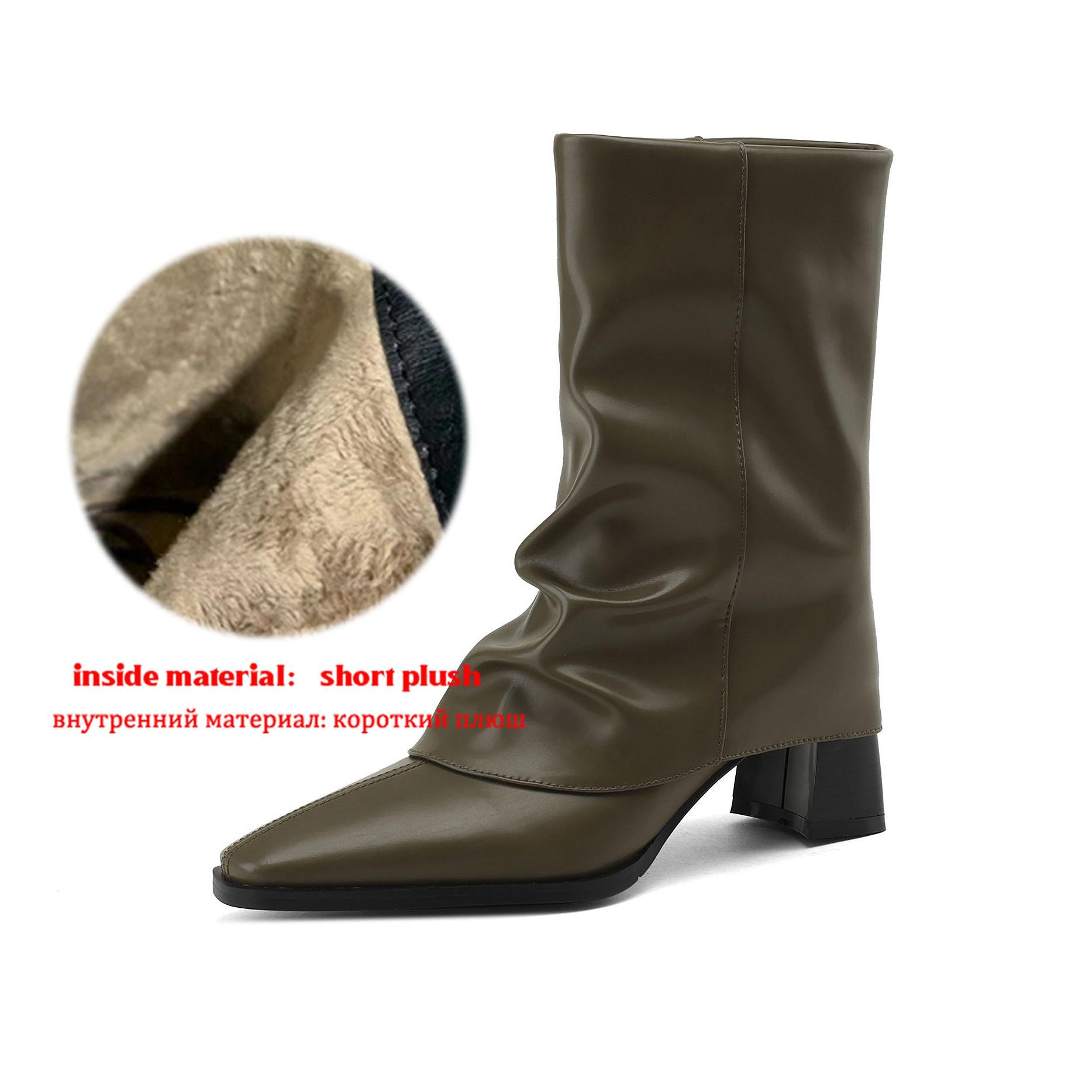 

Krazing Pot Sheepskin Autumn Winter Shoes Med Heels Size 43 Modern Boots Slip on Strange Style Ankle Boots 43