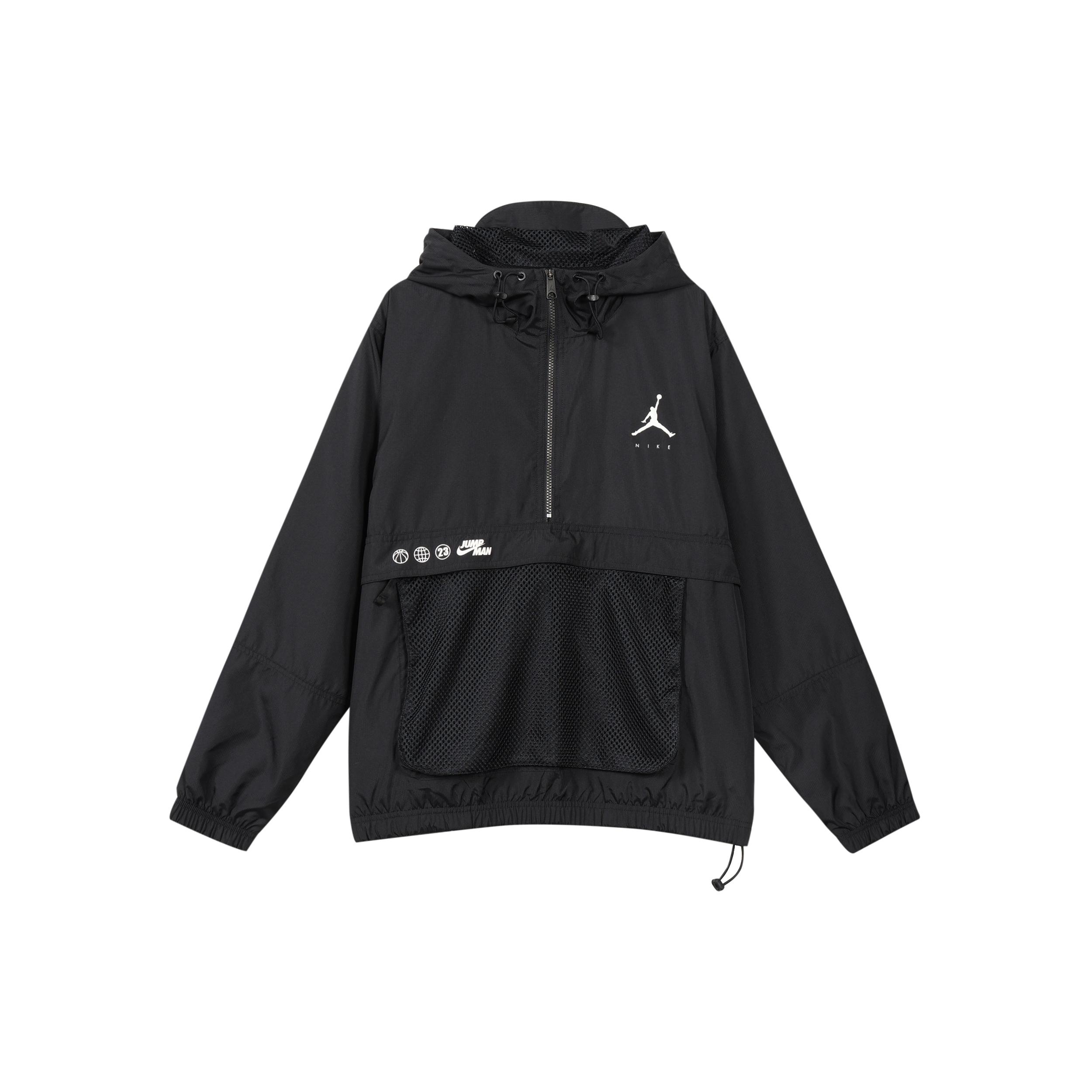 Air Jordan Logo Printing Loose Hooded Half Zipper Jacket Asia Sizing Black Men s DJ0247-010 S