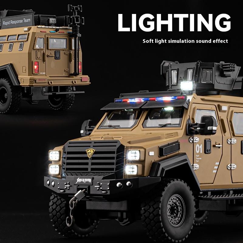 1/24 Scale Sword Toothed Tiger Explosion Proof Car Model Police Armored Off Road Vehicles Alloy Diecast Simulated Collectibles Present