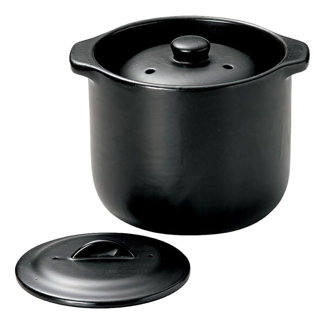 Sento Senga Pottery Microwave Rice Cooker, CeraCook, Double Lid, Black Glaze (1.5 inch), Banko Ware, Made in Japan, 10-05