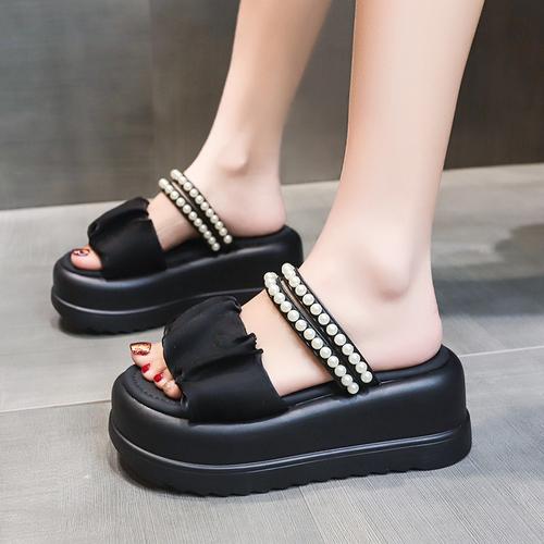 fashion Summer High Platform Women Sandals Slip-On 7 CM Wedges Bling Shoes Fashion 2024 Outside Chunky Sandals Beach Casual Slides Woman
