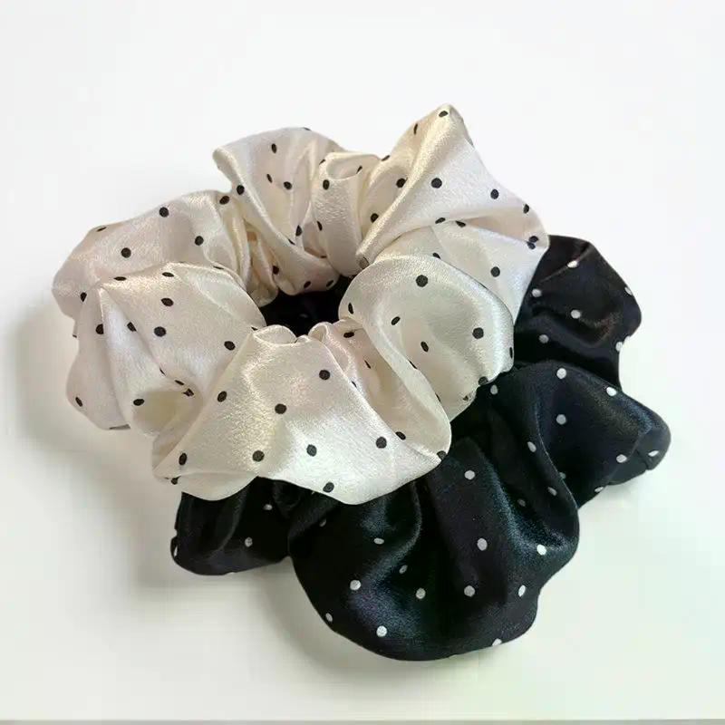 New Polka Dot Black And White Scrunchies Large Hair Bands Female Elegant Hair Rope Ties Ponytail Holder Headwear