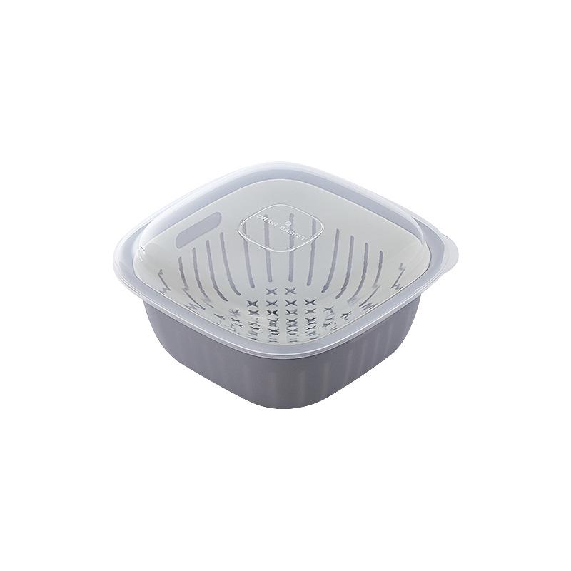 Multi-Functional Square Double-Layer Draining Basket: Large Fresh-Keeping Box with Lid for Kitchen Fruit Preservation.