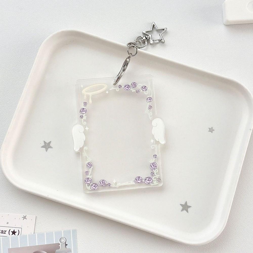 Star Clip Keychain Charm Angel Wings Photocard Organizer Photo Display Keychain Fan Collection