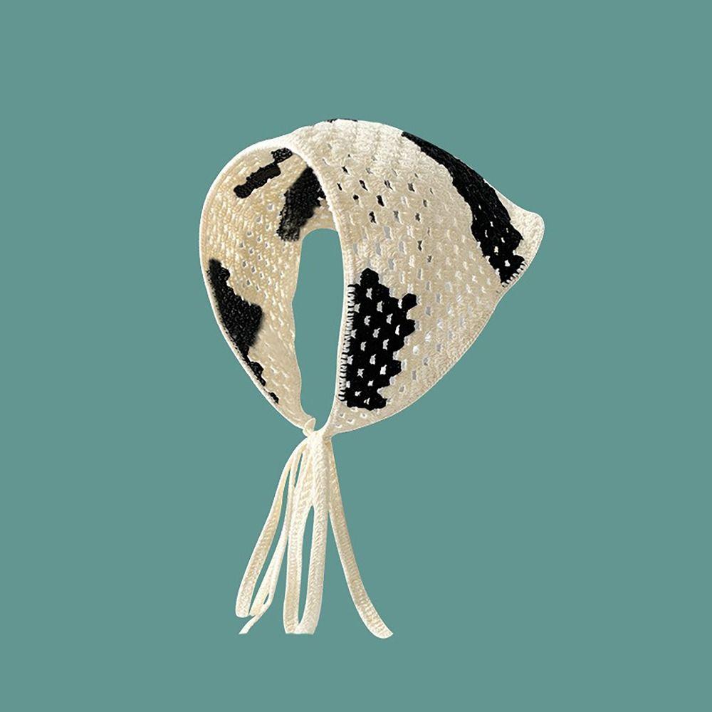 French Pastoral Style Triangle Headband Handmade Crochet Little Flower Headscarf Hat Knitted Color Contrast Girls Headband Towel