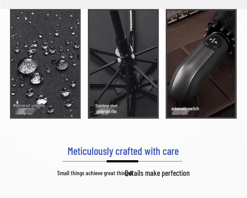 Men's XL 10-Rib Dual-Use Automatic Folding Umbrella for Sun & Rain
