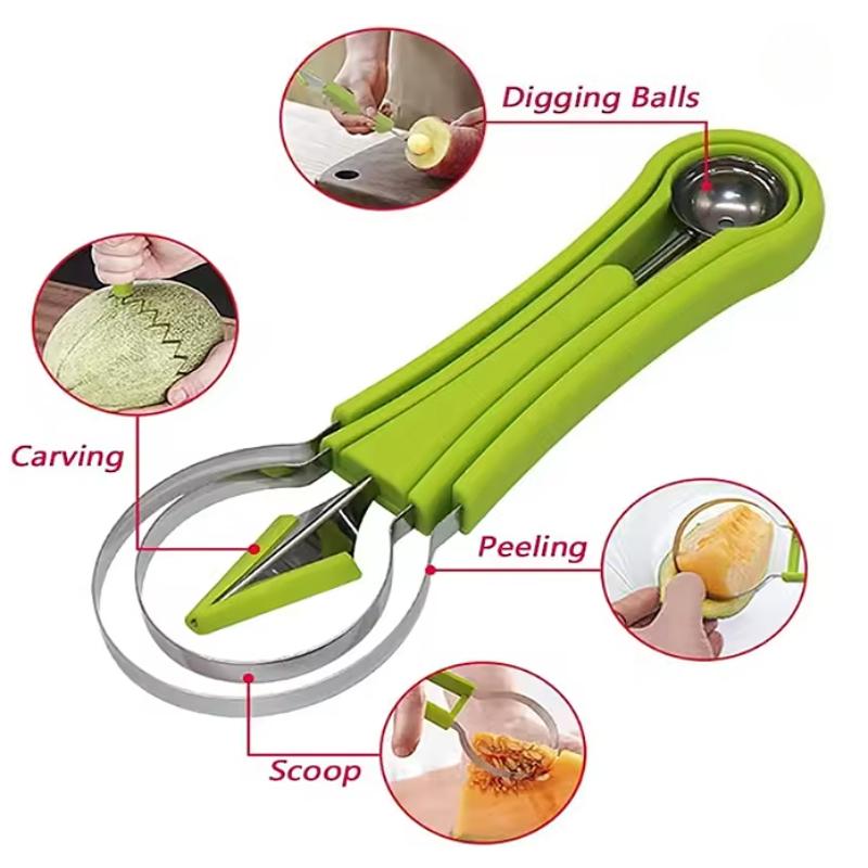 4 in 1 Watermelon Slicer Cutter Scoop Fruit Carving Knife Cutter Fruit Platter Fruit Dig Pulp Separator Kitchen Tools Gadgets