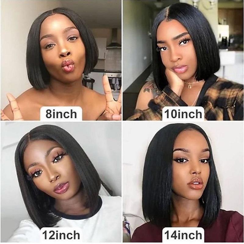 Women's Natural Looking Daily Use Short Straight Middle Part Bob Wig Fashion High-temperature Synthetic Fiber Black Wigs for Women