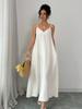 European and American Popular Elegant Black Solid Color Suspender Dress Sleeveless Vacation Style Long Dress