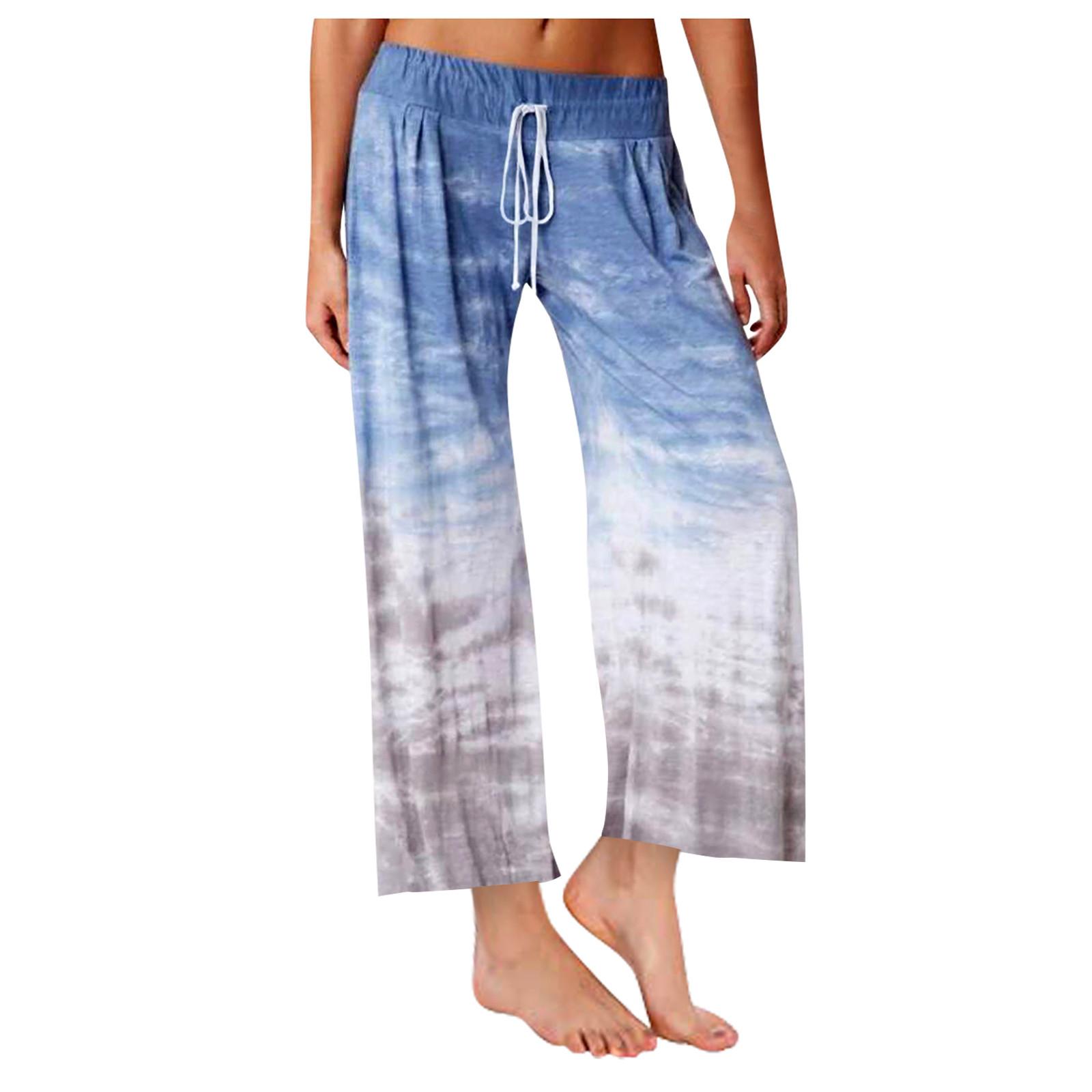 

Женские повседневные свободные широкие брюки с градиентом и принтом для йоги, спортивные длинные брюки с широкими штанинами L синий