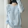 2025 Autumn French Chic 3D Round Neck Pure Wool Knit Cardigan