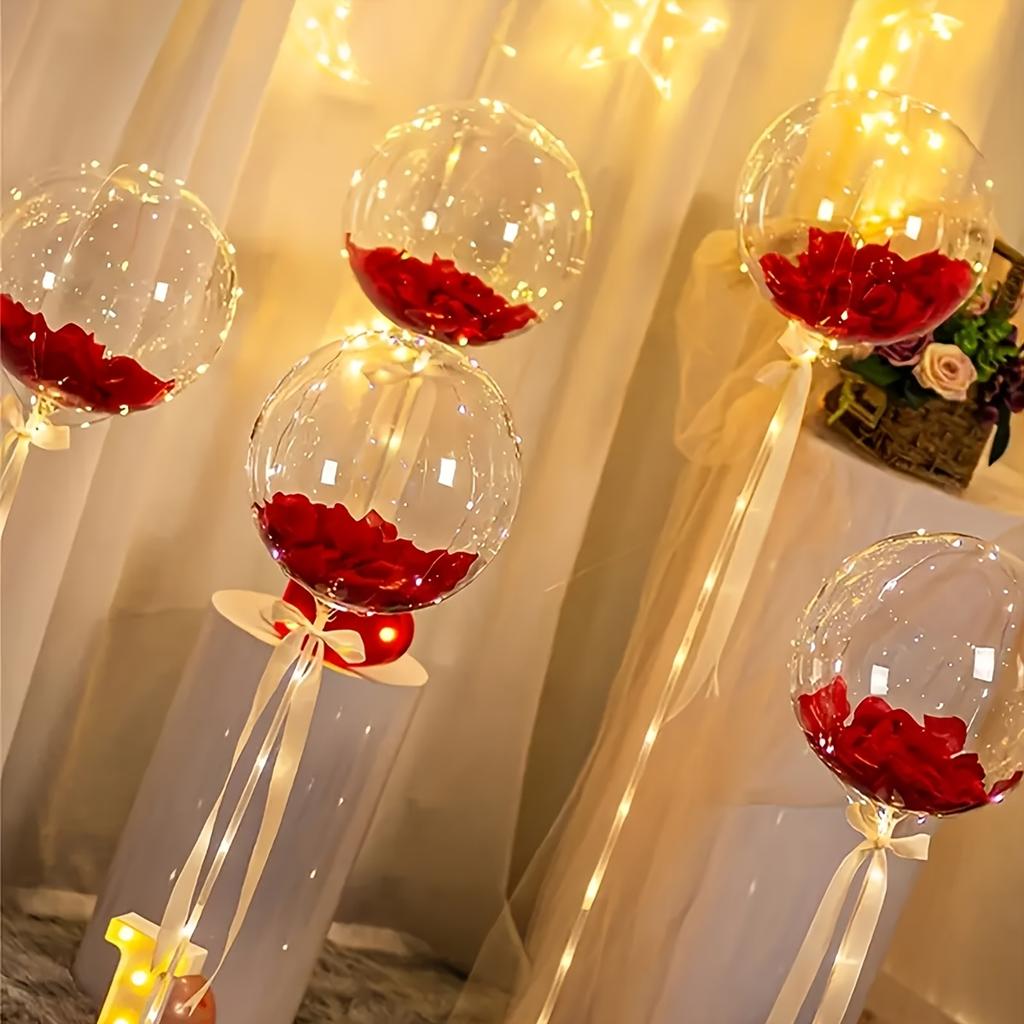 2/5-piece LED Light String Rose Petals Transparent Balloons Suitable for Valentine's Day, Birthday Parties, Marriage Proposals,