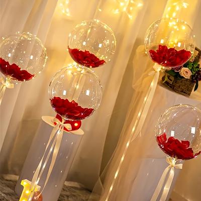 2/5-piece LED Light String Rose Petals Transparent Balloons Suitable for Valentine's Day, Birthday Parties, Marriage Proposals,
