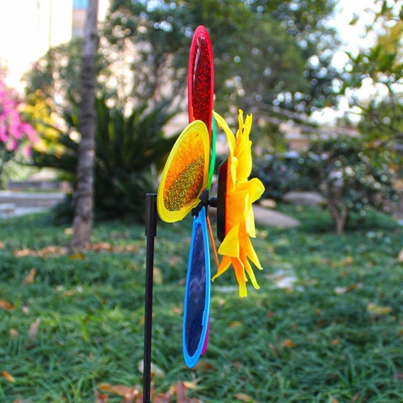 4Pcs Outdoor Wind Spinner Yard Garden Lawn Pinwheels Colorful Flower Windmill Decorative Sculpture Sunflower Pinwheels