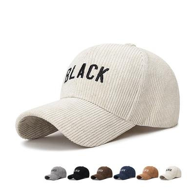 Autumn Winter Striped Corduroy Cap Men Women Letter Embroidery Baseball Cap