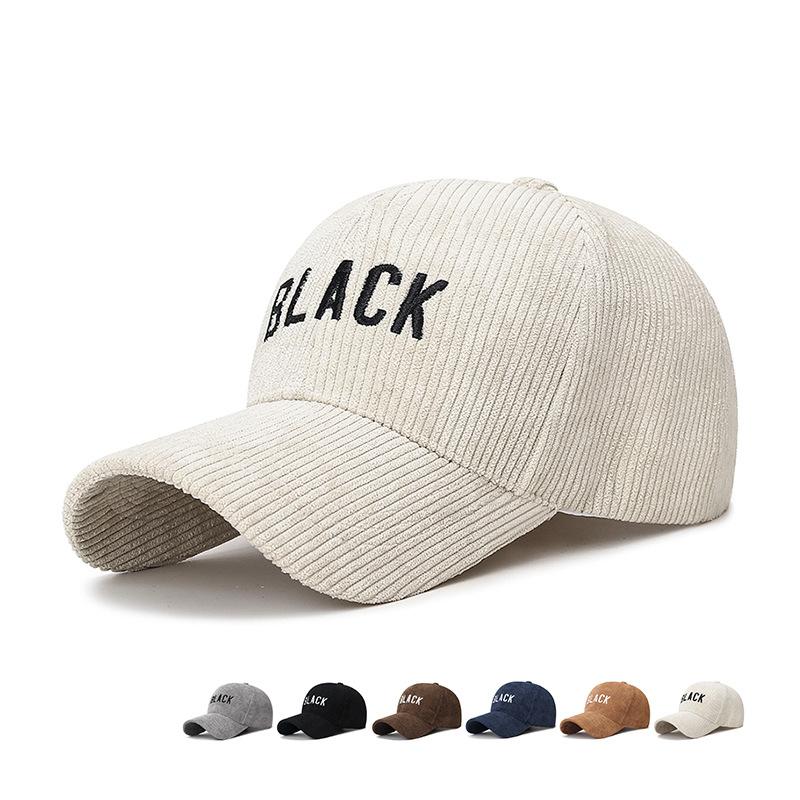 Autumn Winter Striped Corduroy Cap Men Women Letter Embroidery Baseball Cap