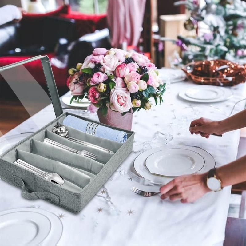 Kitchen Storage Box With Removable Cover Reinforced Handles Stackable Design For Cutlery Office Supplies Jewelry Organizing