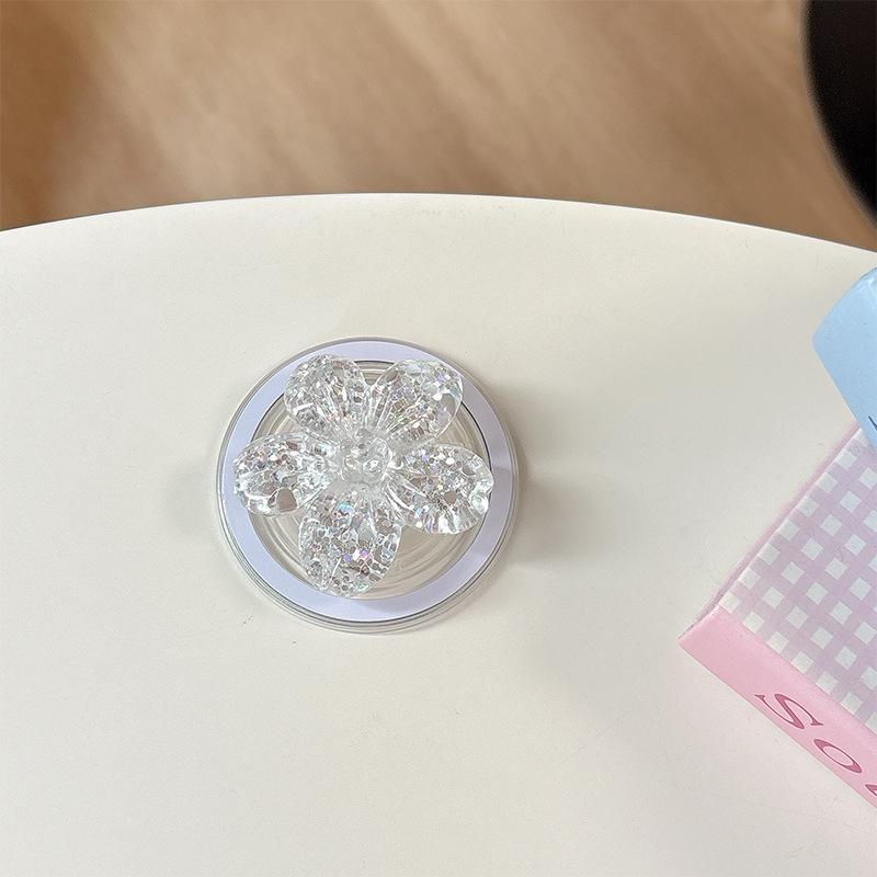 Magnetic Sequin Flower Phone Holder and Retractable Finger Ring Gift for Girls.