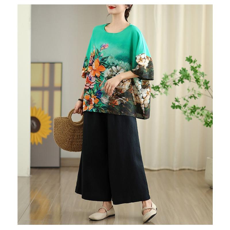 DIMANAF 2026 Plus Size New T-Shirt Loose Women Flower Print Casual O-Neck Lady Tops Tees Blouse Shirts Oversize Summer