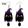 Colorful Patterned Ear Ornaments 1 Pair 2D Acrylic Halloween Dangle Drop Earrings for Women, Stylish Theme Party Accessories Spooky Ghost Cat Pumpkin