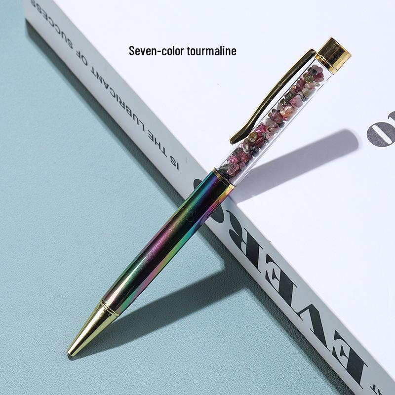 Kuličkové pero z přírodního křišťálového kamene: Energií nabité kroucené kovové pero, kancelářský dárek