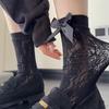 Summer Thin Lace Sexy Hollow Stacking Socks Bow Tie Niche Retro Ballet Calf Socks