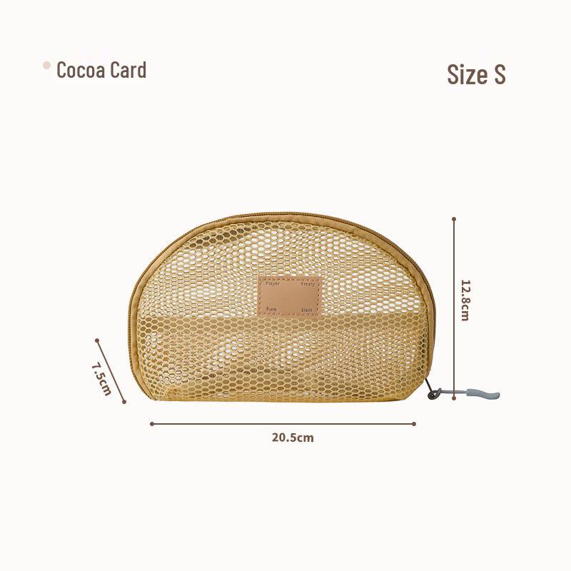 Portable Half-Round Mesh Makeup Bag - Compact Travel Toiletry & Lipstick Organizer