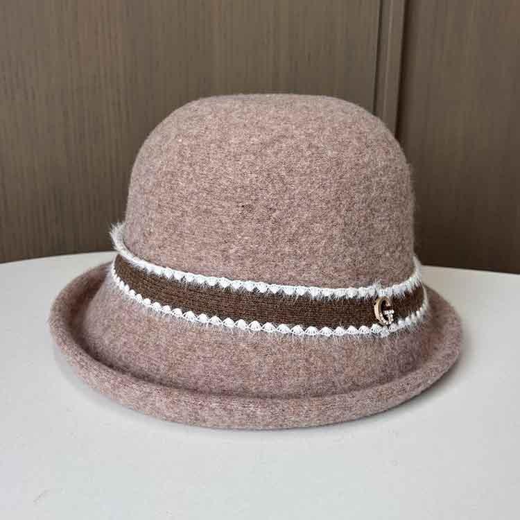 French Retro Small Fragrant Wool Bucket Hat Autumn And Winter Outdoor Warm Mother Hat Ladies Elegant Curling Top Hat