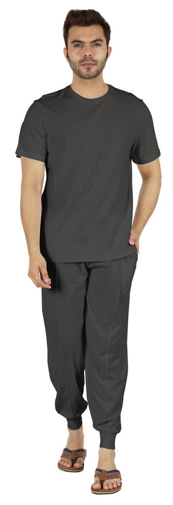 Inkmeso Solid Nightwear For Mens 2 Piece Sleepwear T-shirt And Pants Pajama Set Short Sleeve Pjs Loungewear