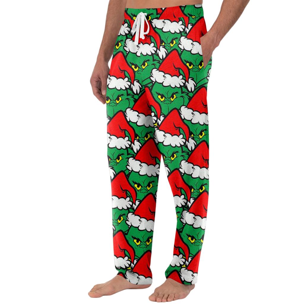 Men's Knitted Fashion Print Pocket Casual Pants Pajama Pants