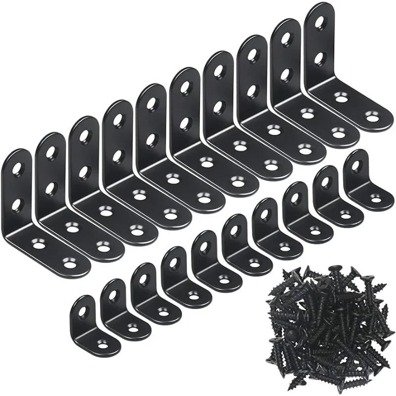 

20pcs Stainless Steel 90 Degree Angle Bracket Corner Brackets Joint Bracket Fastener Furniture Door Cabinet Screens Wall Screws чорний