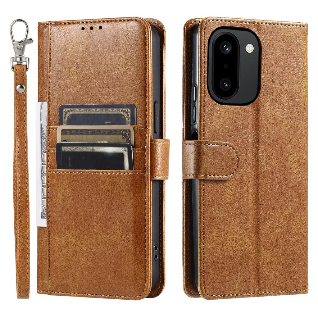 For OnePlus 15R 5G Case 6 Card Slots PU Leather Anti-Fall Phone Cover with Wrist Strap