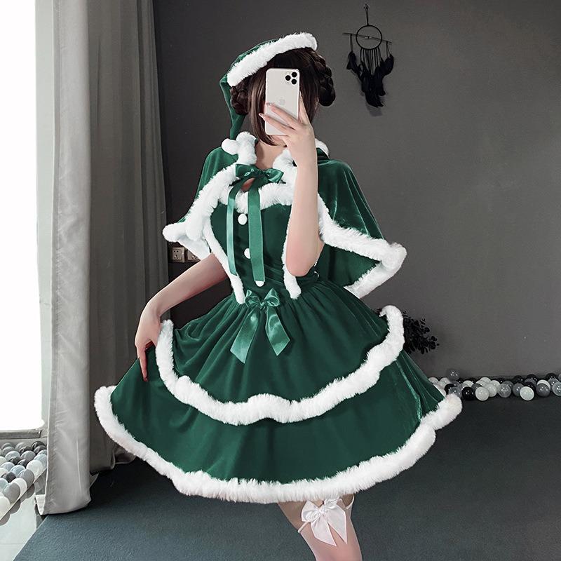 Christmas Wear Atmosphere Cos Clothes Female Sexy Red Velvet Suit Plush Jumpsuit Cape Suit