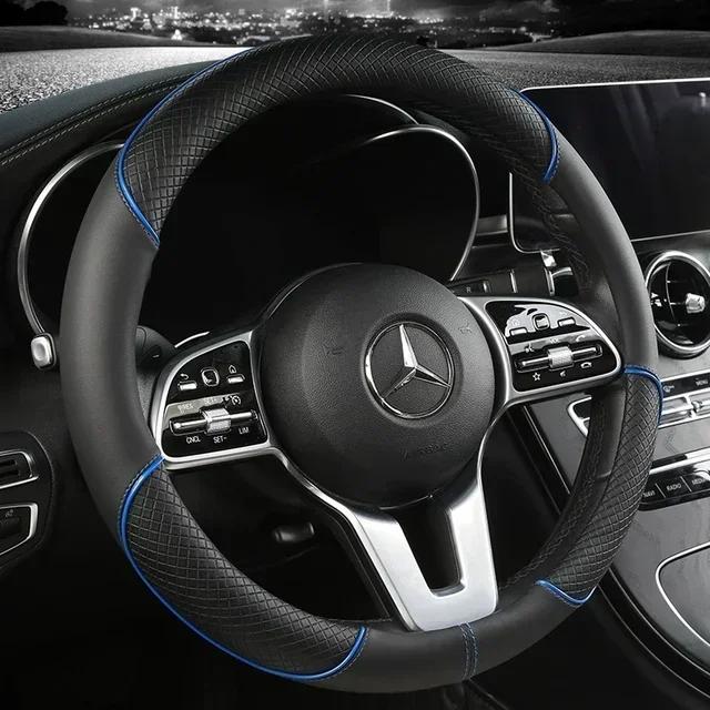 Full Leather Stitching Line Car Steering Wheel Cover, Three-Dimensional Anti Slip, Timple and Fashionable. Suitable for